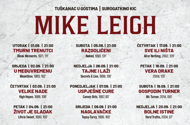 Zagreb - mojzagreb.info, Obavijesti - Tuškanac u gostima donosi retrospektivu Mikea Leigha - između klasnih prijepora i ljudske ranjivosti!