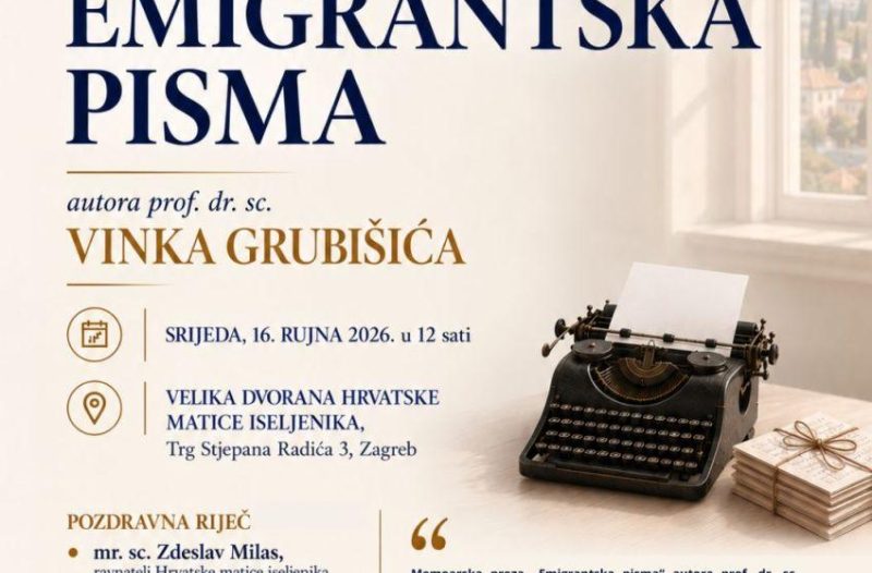 Zagreb - mojzagreb.info, Događanja - Predstavljanje knjige autora prof. dr. sc. Vinka Grubišića pod naslovom „Emigrantska pisma“