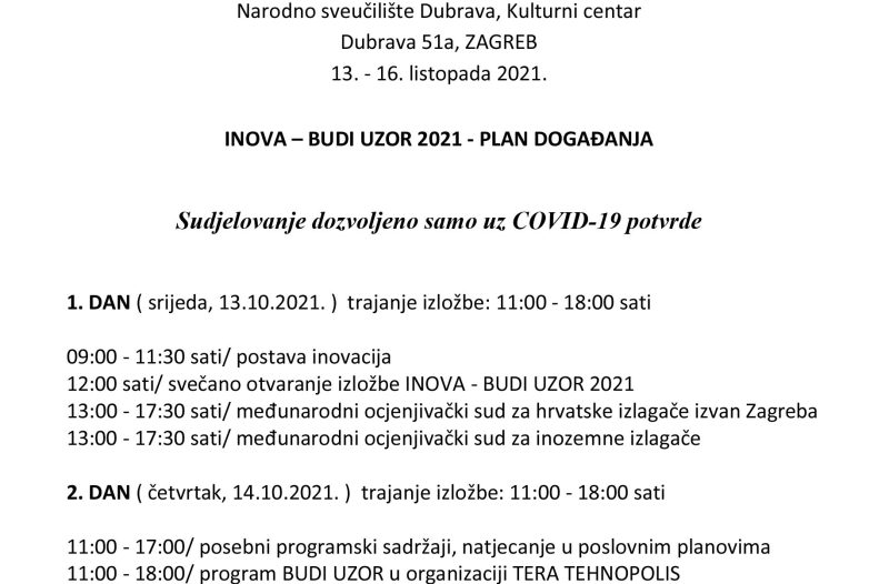 Zagreb - mojzagreb.info, Gospodarstvo - 45. HRVATSKI SALON INOVACIJA - INOVA s međunarodnim sudjelovanjem ZAGREB 13. - 16. listopada 2021.